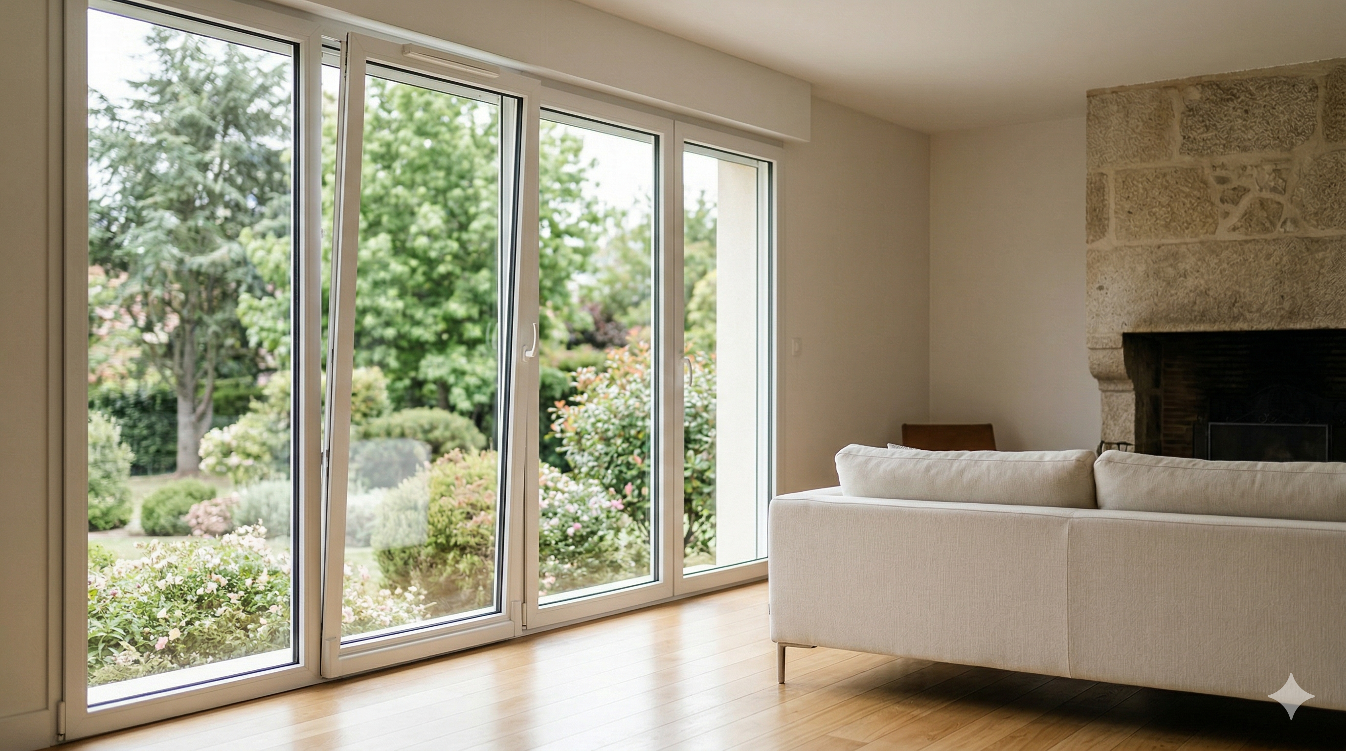 Fenêtre PVC blanche moderne avec lumière naturelle dans un intérieur contemporain